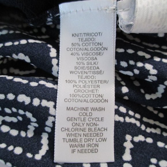 LOFT Navy Blue Tee Shirt Geometric Printed Cap Sleeves and Back Peplum Size SP - Picture 8 of 11